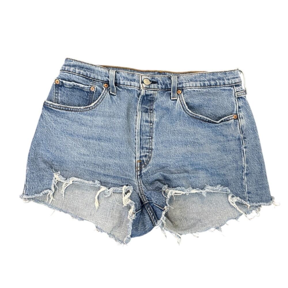 Levi's 501 Women's Blue Denim High Rise Distressed Cut Off Jeans Shorts Size W32